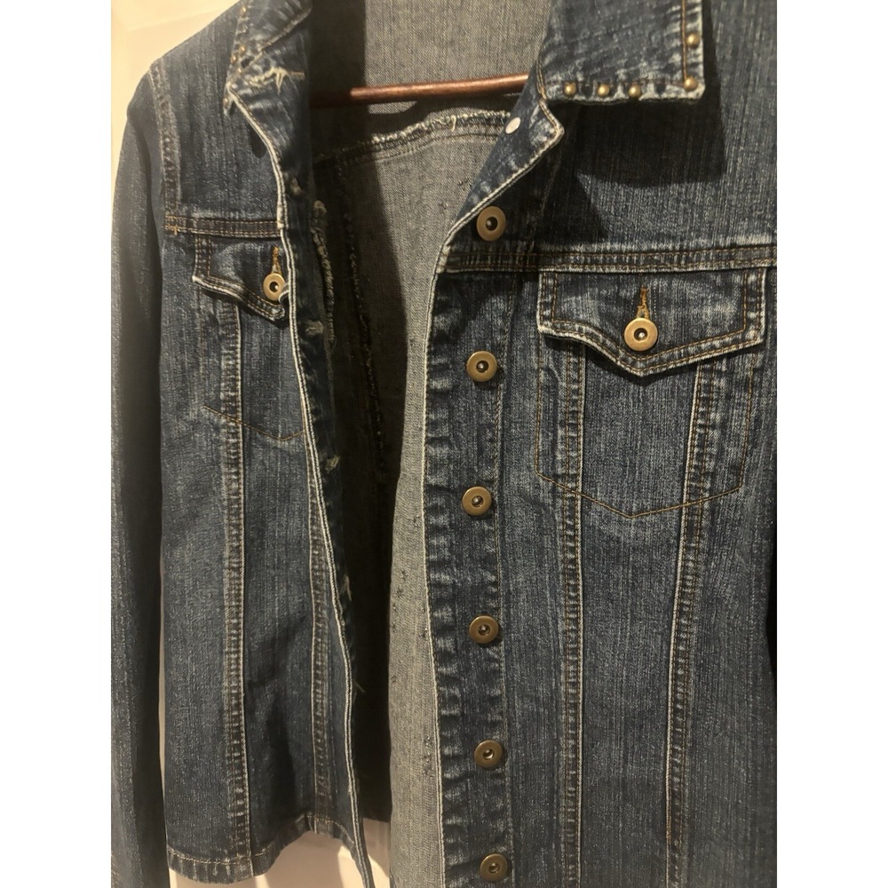 Willi Smith Denim Studded Jean Jacket Small Trucker Embroidered Gold Blue - Picture 6 of 15